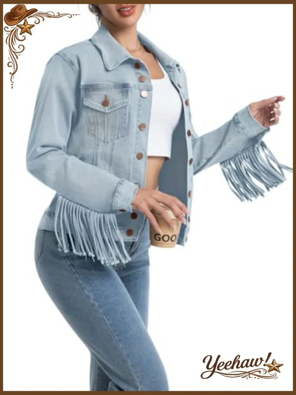 Women's Stretch Fitted Casual Vintage Denim Jacket Long Sleeve - Picture 6 of 6